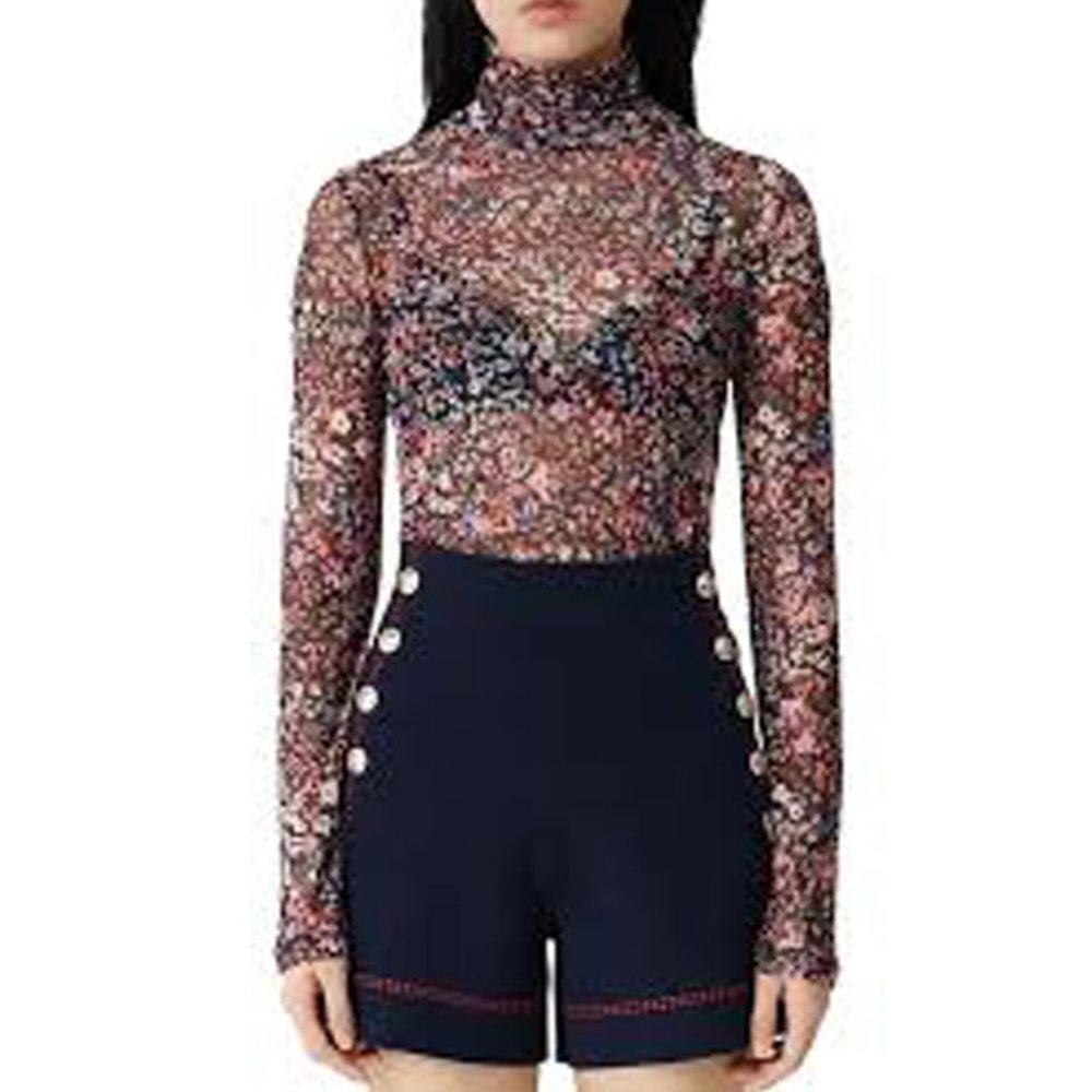 NWT MAJE Floral-Print Mesh Shirt Size XS - Picture 2 of 3